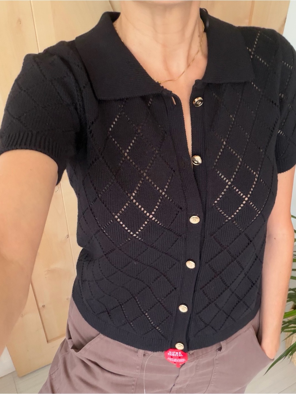 NWT Elie Tahari Woman’s Short Sleeve Button-Front Black Polo. Small. Corpcore